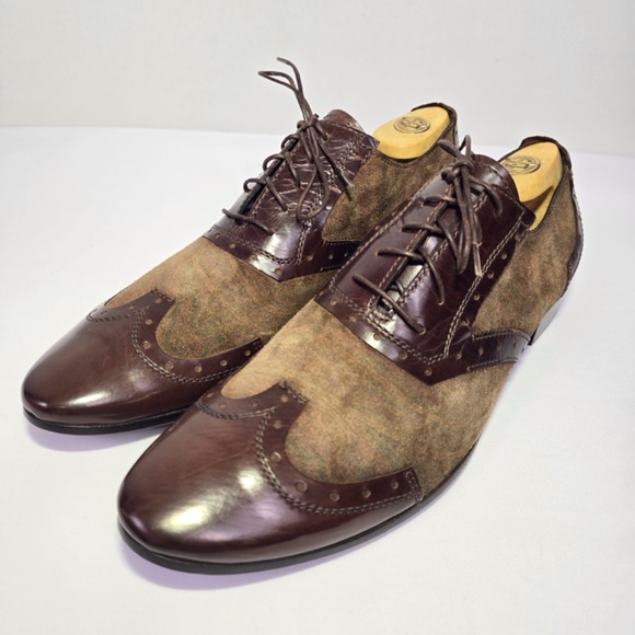 Etro Men’s Shoes Sz 42 (US 9) Wingtip Oxford Brown Leather & Suede Made in Italy - Picture 2 of 14